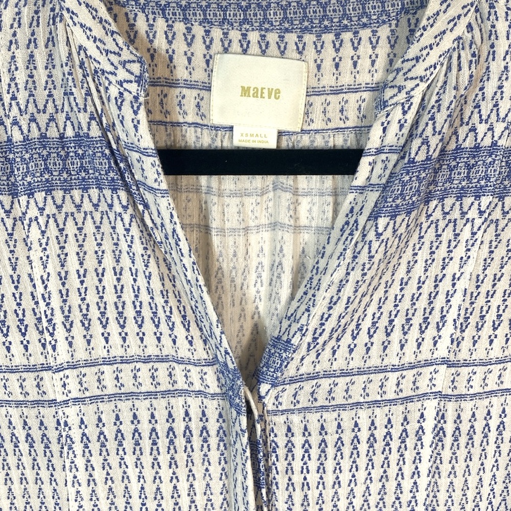 Anthropologie‎ Maeve Lena Blue/Ivory Yarn Dyed Balloon Sleeve Oversized Size XS - Picture 2 of 14